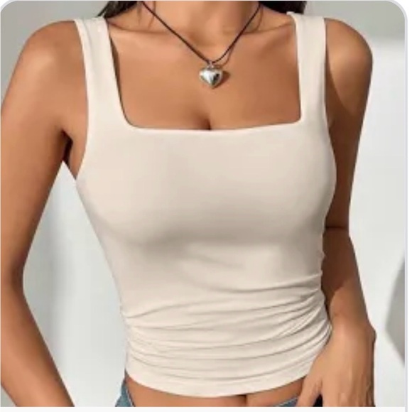Tops - Basic Square-Neck Tank Top - Cream